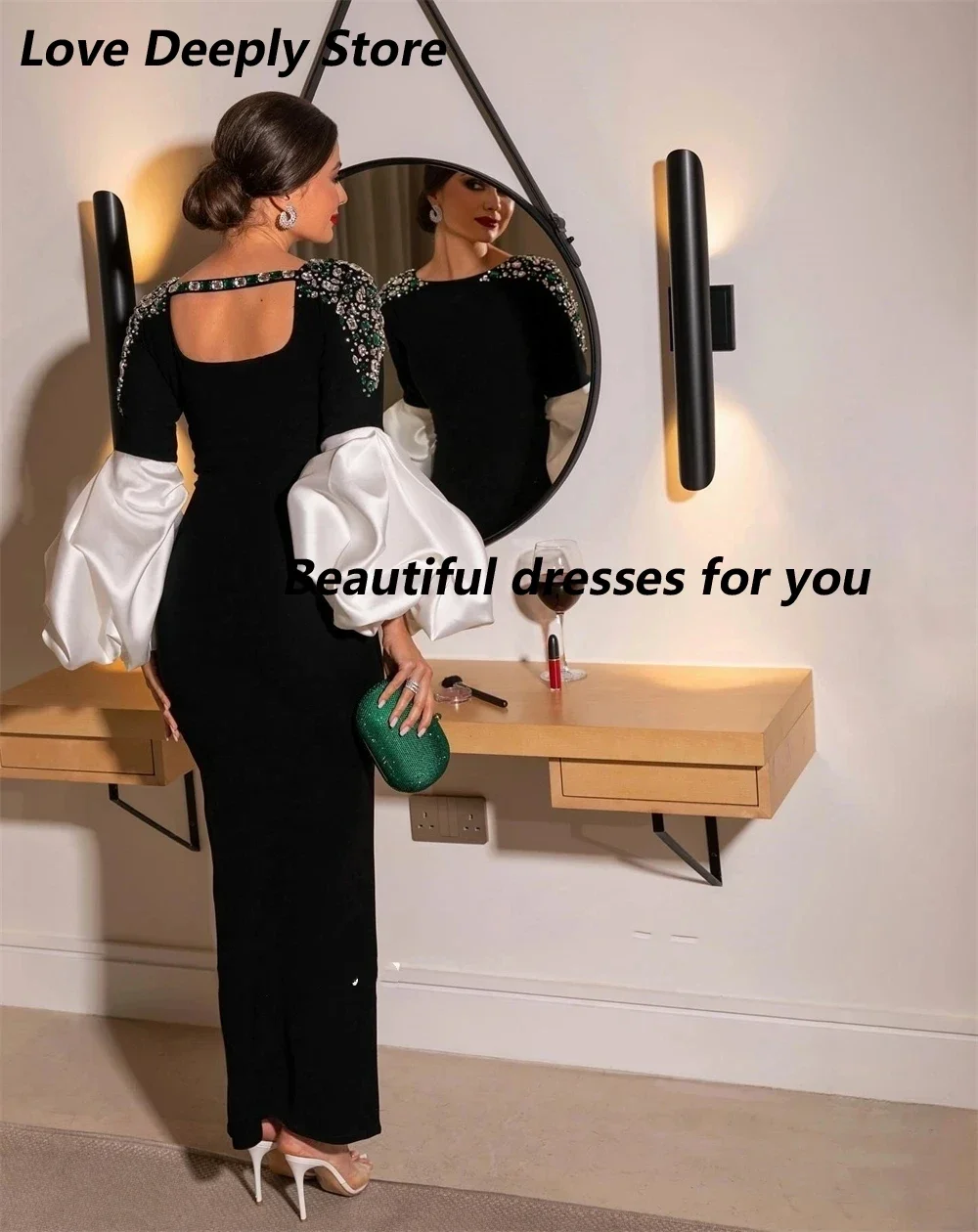 Customized Elegant Arabic Long Sleeves Off Shoulder Prom Dresses Gala Formal Occasion Evening Dresses Dubai Wedding Party Gowns