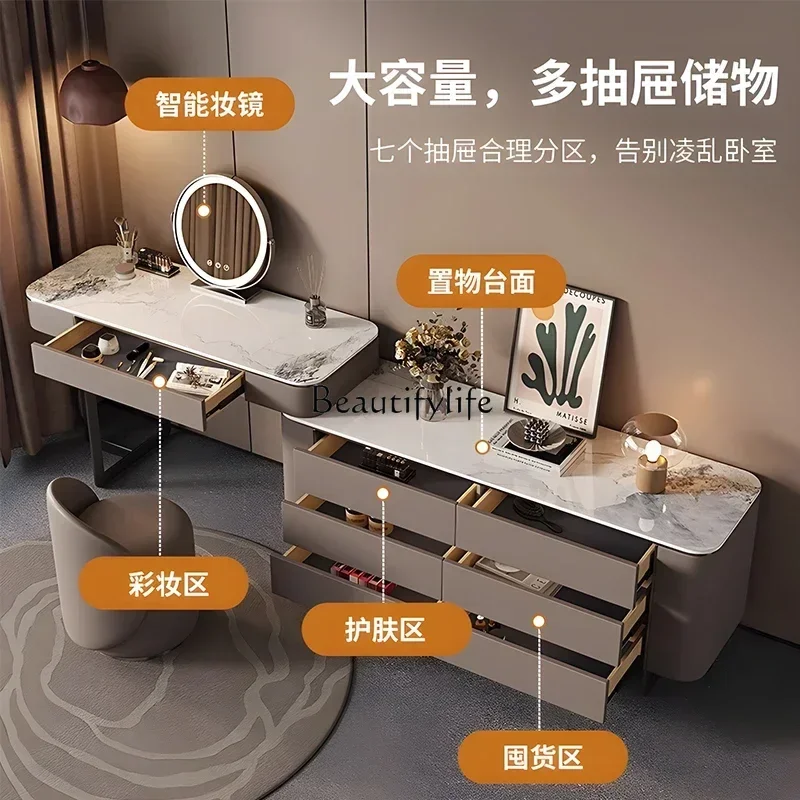 2 خزانة ملابس إيطالية بسيطة لغرفة النوم، طاولة مكياج من الخشب الصلب، صندوق متكامل