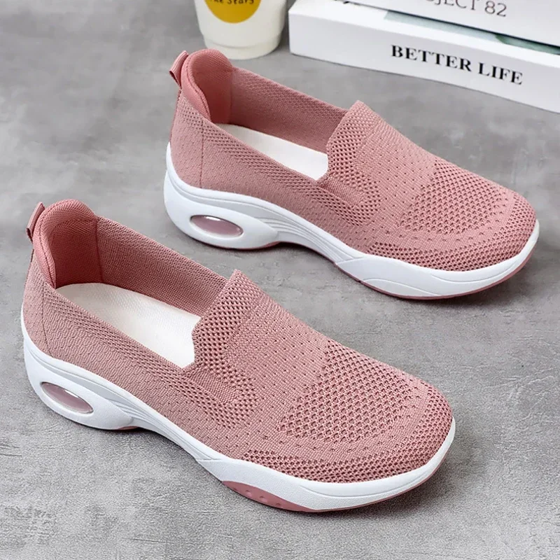 Zapatillas de deporte planas y transpirables para mujer, zapatos de tenis deportivos de punto, a la moda, de fondo suave, para caminar, primavera y