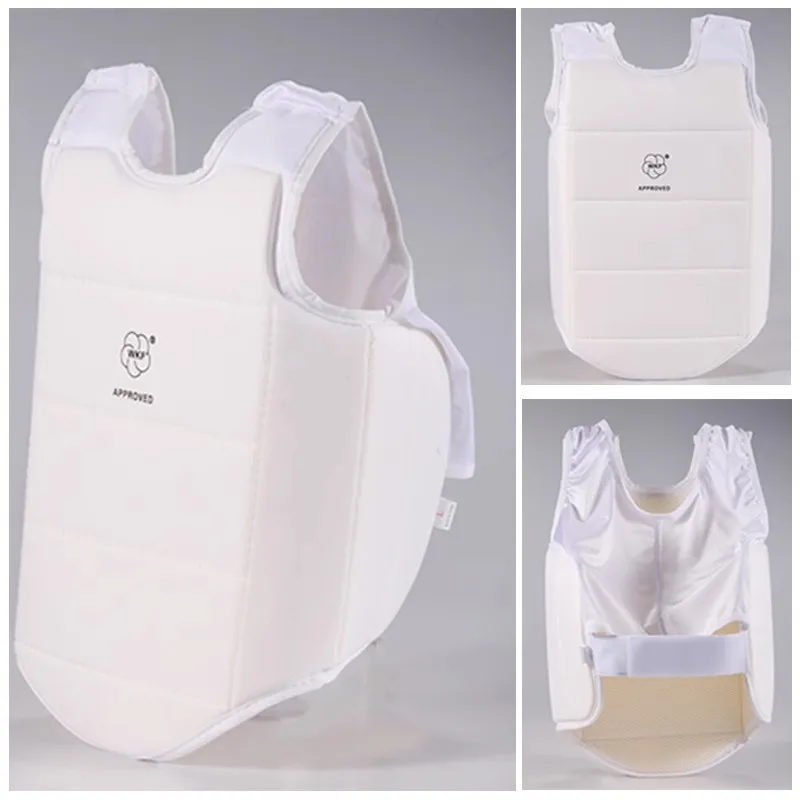 WKF White Karate Chest Guard Kids Adult Men Women Student White Karate Chest Guards Boxing Kickboxing Body Vest Print Logo
