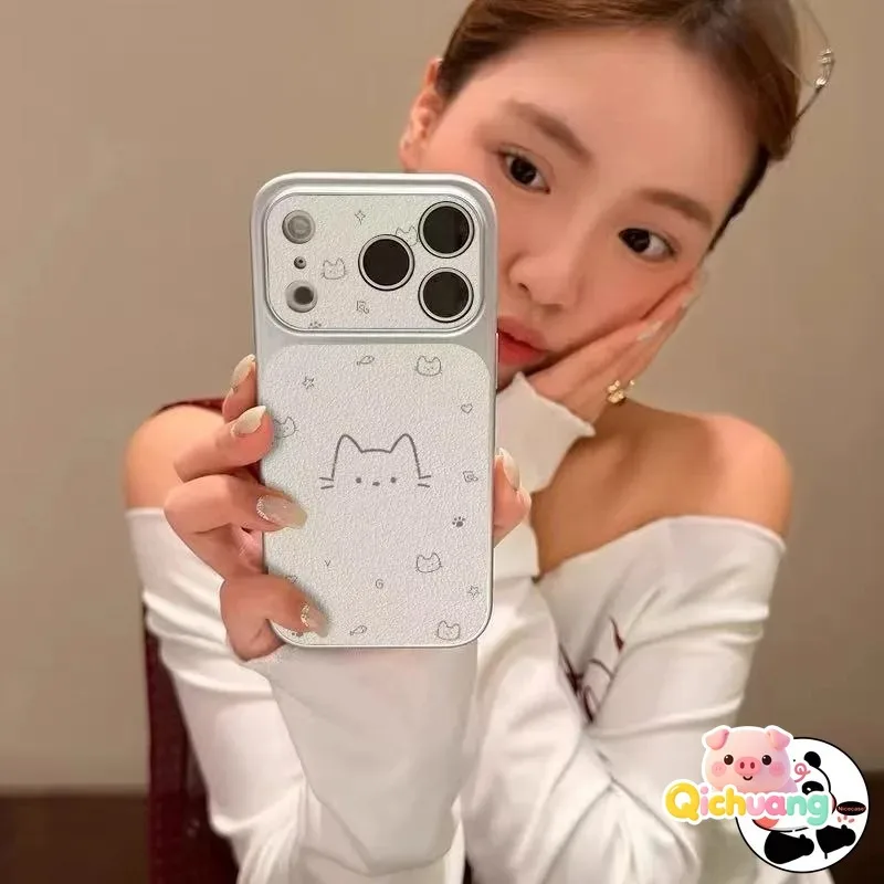 Cute Cartoon Cat Phone Case For Samsung Galaxy A57 A56 A55 A54 A53 A52 A52S A51 A50 A50S A30S A73 A72 A71 PU Leather Cover