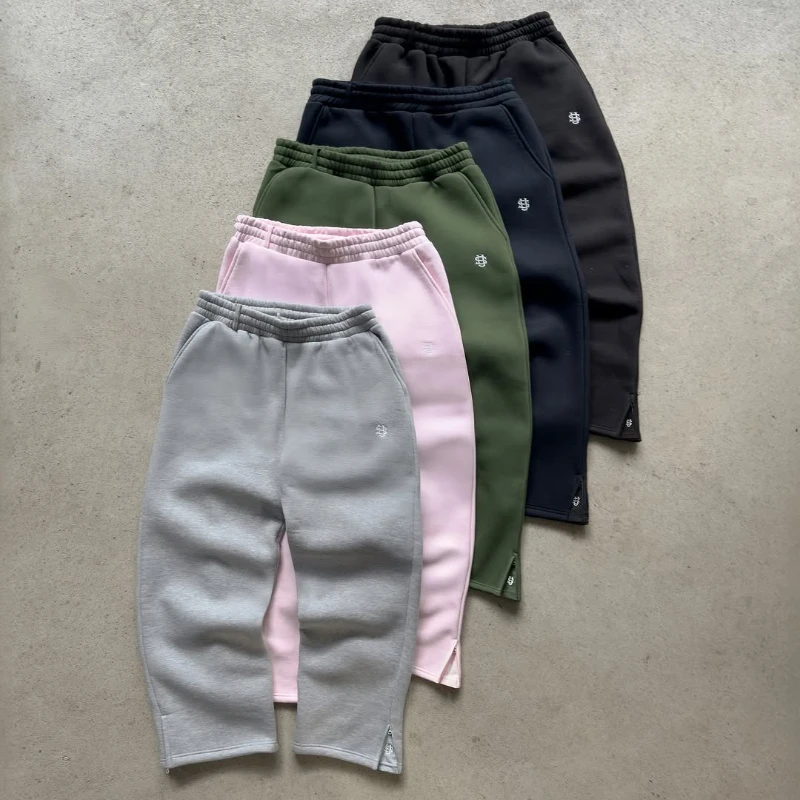 

Y2K Мужчины Женщины Бегуны Модные Su Label Вышитые Свободные Мягкие Широкие Брюки Ретро High Street Хип-Хоп Унисекс Отверстия Средние Брюки