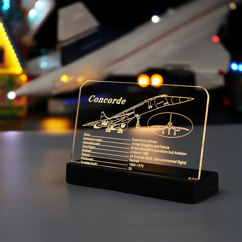 LED Light Acrylic Display Nameplate For 10323 Concorde Model Building Blocks Bricks Toys Set
