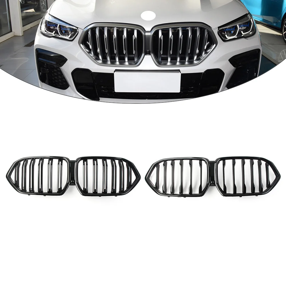 

Для BMW X6 G06 2020 2021 2022 2023, передняя решетка для почек автомобиля, глянцевая черная одинарная/двойная линия