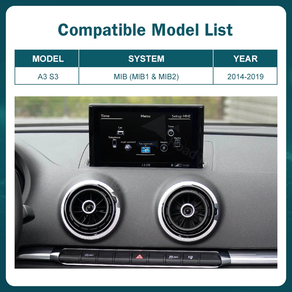 12.3 RoadTop CarPlay اللاسلكي لأودي A3 S3 B9 MIB MIB2 2014-2019 الوسائط المتعددة شاشة لينكس أندرويد السيارات Airplay Autolink