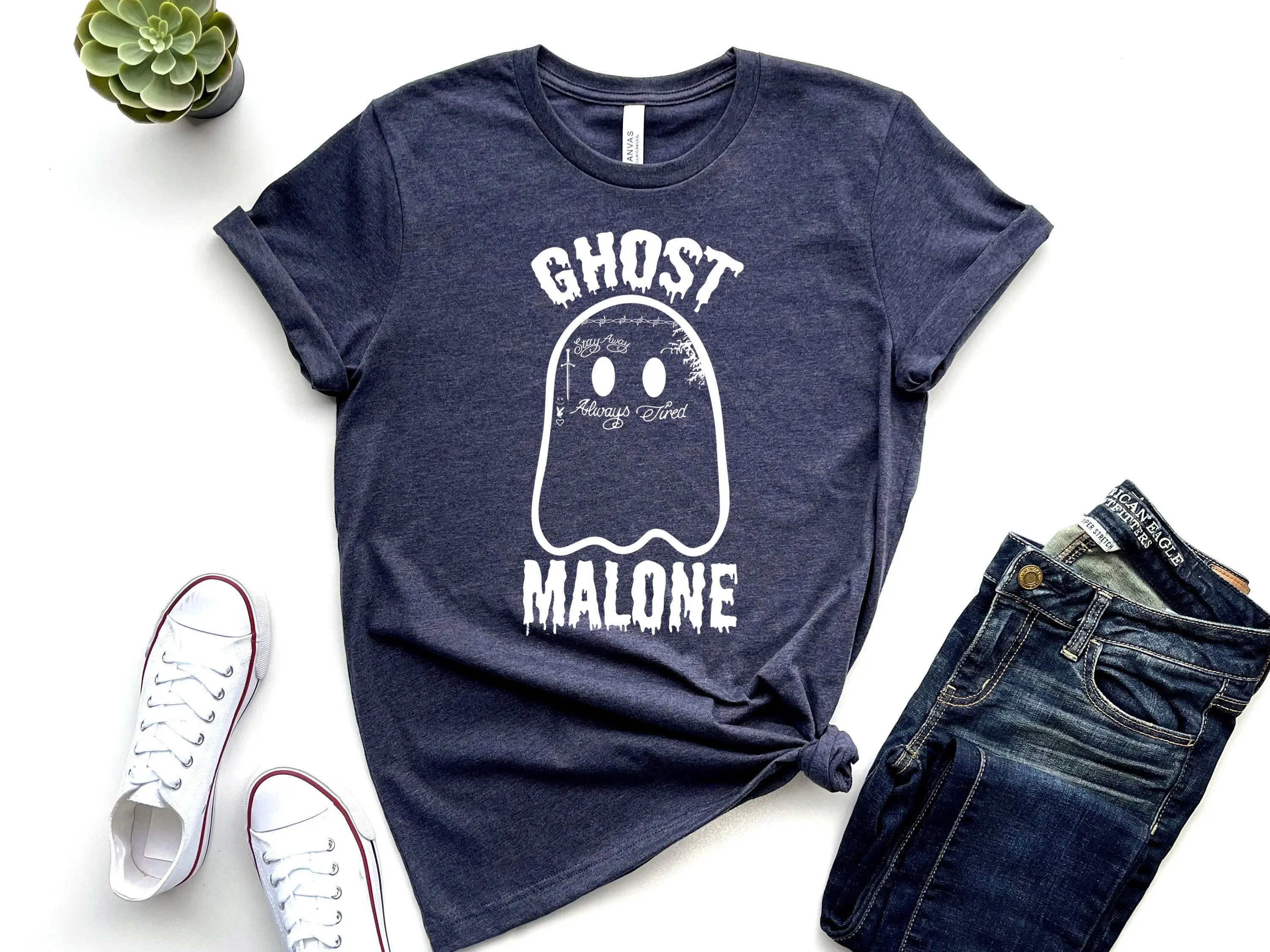 Ghost Malone T Shirt Funny Halloween Cute Party Spooky Vibes Retro