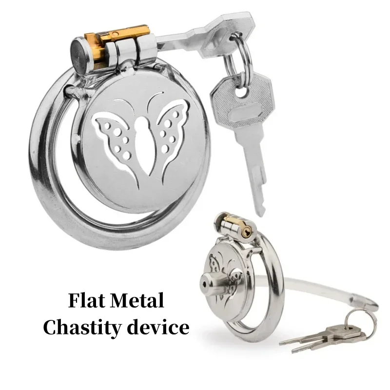 

Male Flat Metal Chastity Cage Butterfly Bondage Device CB Lock Anti-Cheating Cock Cage Husband Loyalty BDSM Sex Toys Erotic Shop