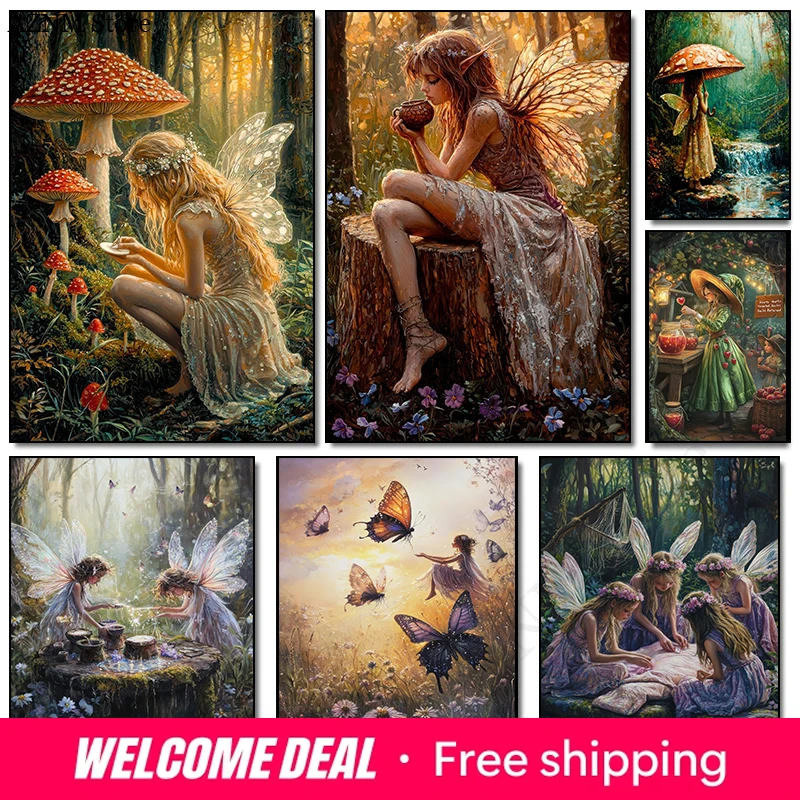 Classic Woodland Whimsical Gothic Witch Flower Fairy Posters Victorian Enchanted Forest Canvas Paintings Wall Art Pictures De