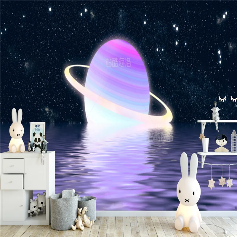 Luminous Planet Wallpaper for Kid's Room Surface Starry Sky Forest Children's Room Background Wall Paper Home Decor Mural 3D