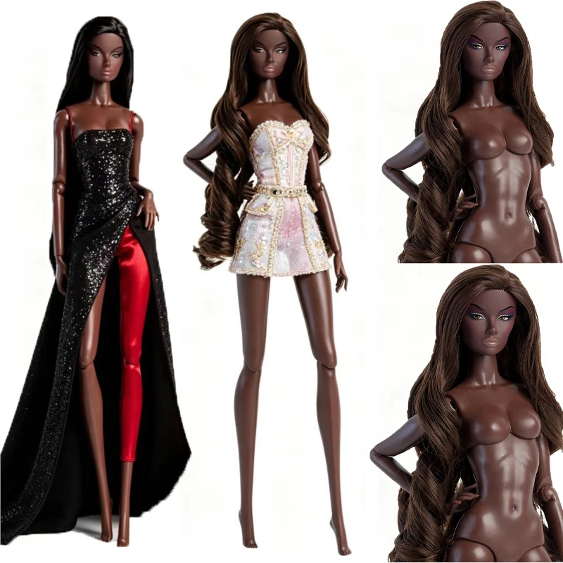 

Кукла-супермодель Xianxian 32 см, с угольным оттенком кожи, 12 точек артикуляции, 1/6, африканская чернокожая кукла, модный макияж, кудрявые волосы, коллекционные подарки
