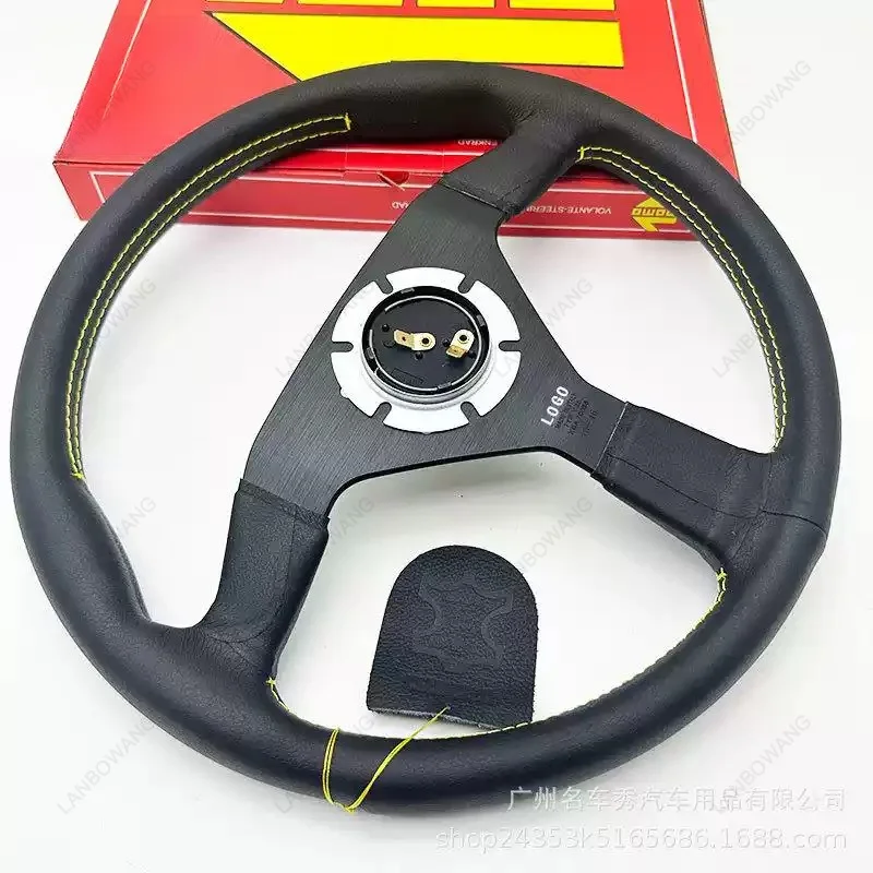 14 Inch Universal Leather Steering Wheel, 70mm 6-Hole Racing Car Modified