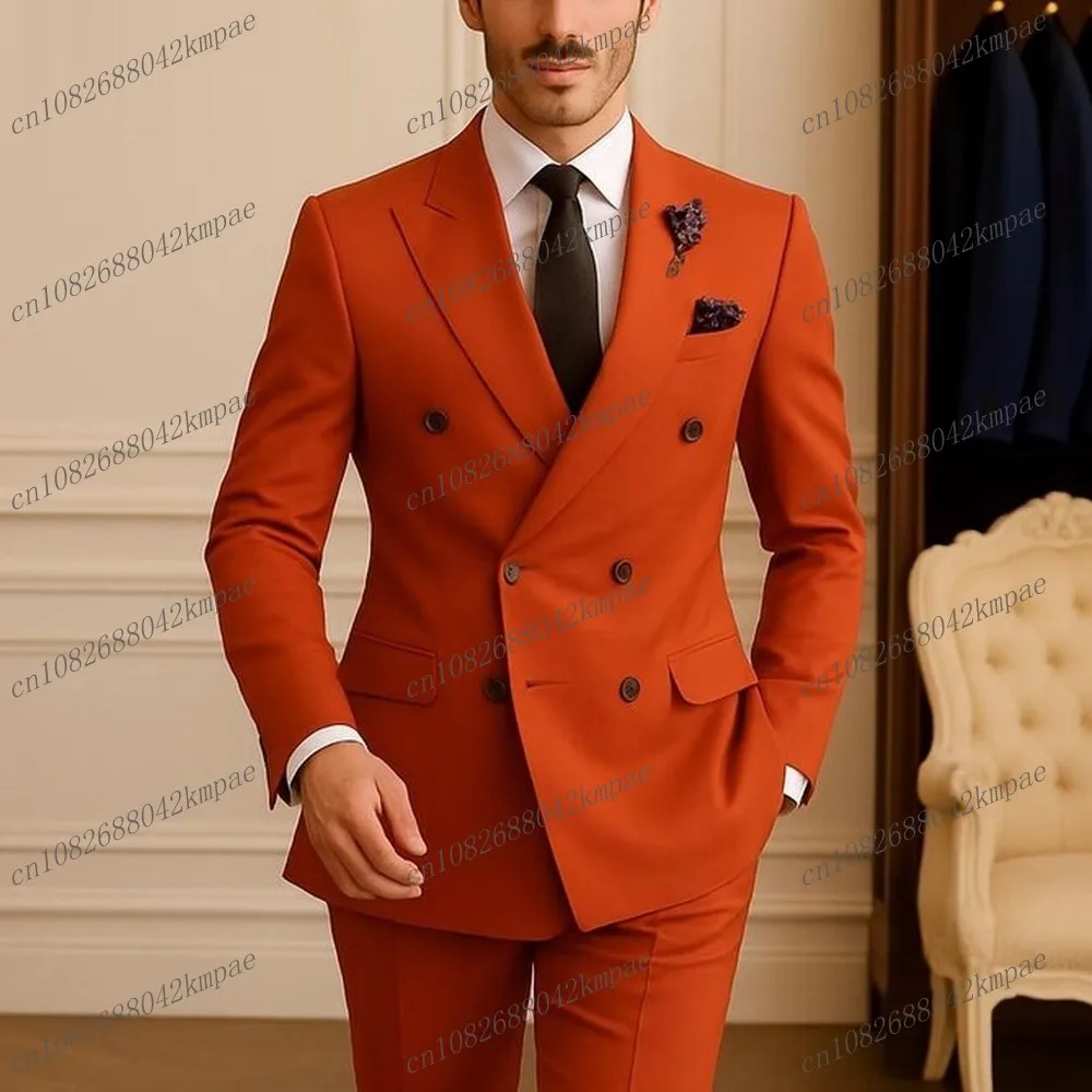 

Новая мода формальный оранжево-красный мужской деловой костюм жених жених свадебная вечеринка выпускной мужской смокинг комплект из 2 предметов пиджак брюки