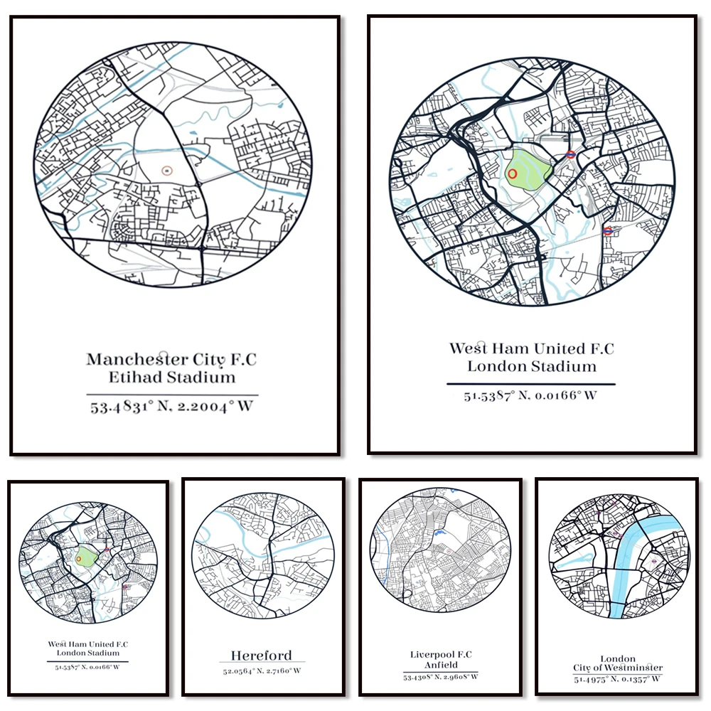 Birmingham, Everton, mapa de Londres, Belfast, Irlanda, Dublín, mapa del Reino Unido - cartel de viaje con estampado de ciudad
