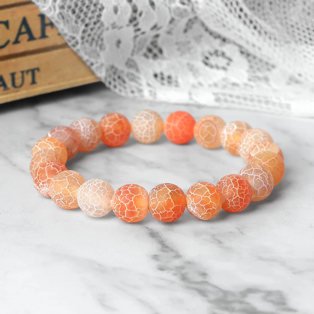 8mm Natural Orange Weathered Stone Bracelet Women Men Energy Beaded Elastic Rope Bangle Handmade Fashion Wristband Jewelry Gifts