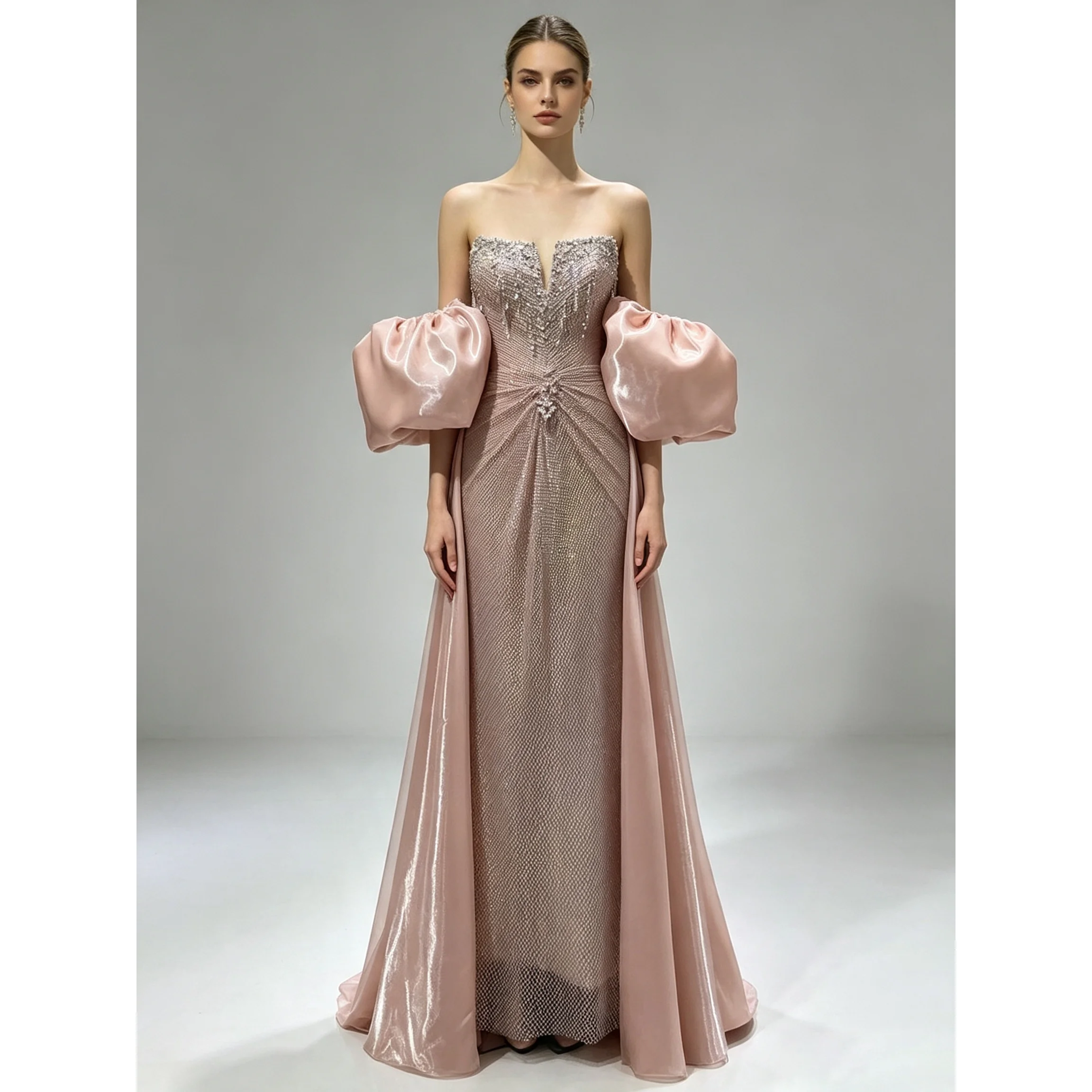 L&P DQL Studio Real Picture Evening Dress Light Blue, Blush Long Prom Dress Sparkling Beading Sequins Long Party Dress