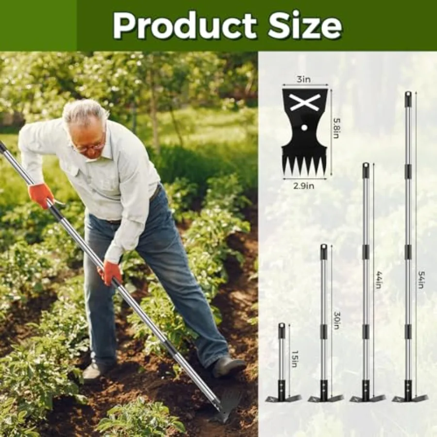 Weed Puller Tool with Long Handle - Heavy Duty Manual Weeder and Garden Hoe, 2 in 1 Uprooting Tool for Yard, Lawn, Flower Bed,
