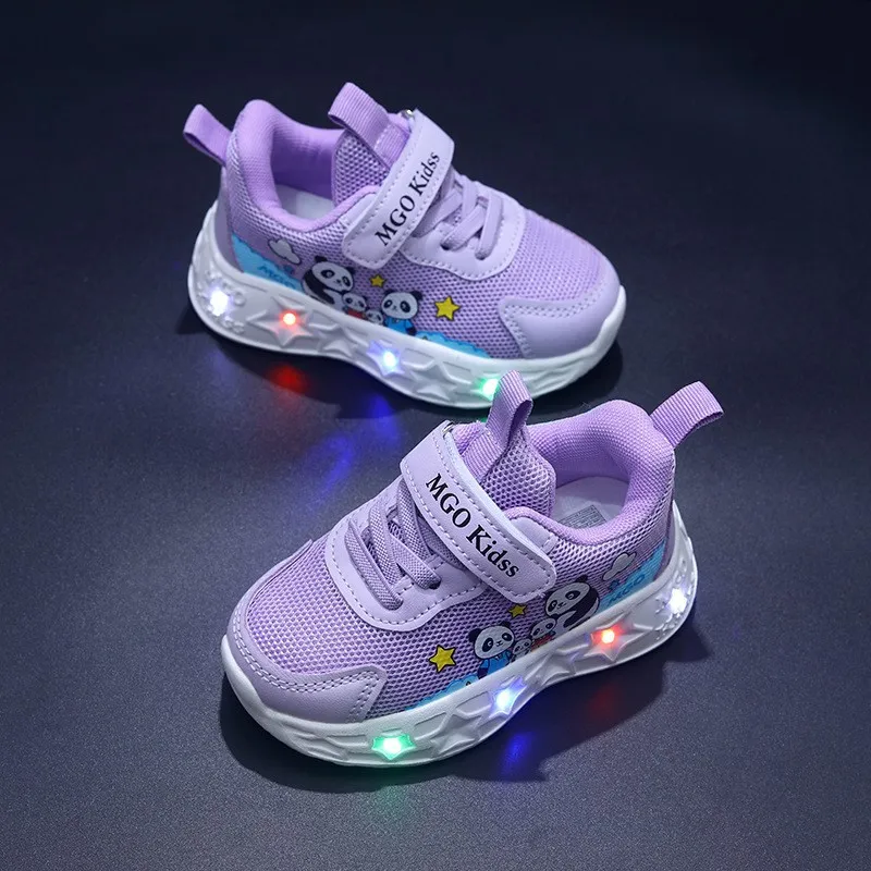 Kids'Casual Shoes Led Light Pandas Autumn Fashion Sport Shoes For Children Breathable Anti-slip Soft Bottom Pink Blue Size 21-30