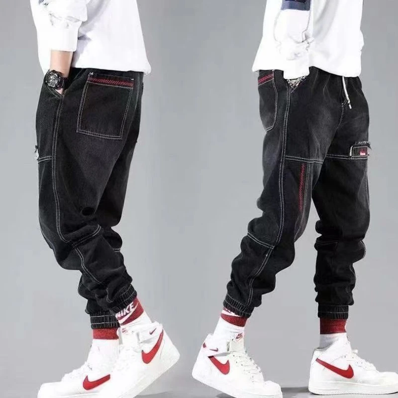 Fashionable Hip Hop Men\'s Cargo Pants - Elastic Waist Harem Joggers with Ankle Band Streetwear Ankle-Length Pants Plus Size 5XL