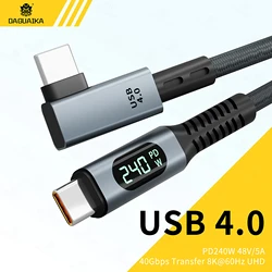 Прямой угол USB 4 с ЖК-дисплеем 240 Вт зарядка 8K @ 60 Гц 40 Гбит/с передатчик Thunderbolt 3 кабель для MacBook Pro/Air iPad/Pixel/PS5