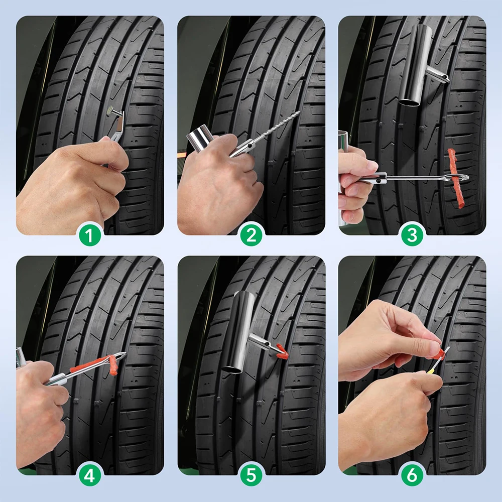 Podofo 58pcs Auto Tire Repair Set Puncture Repair Tools Car Van Motorcycle Bike Heavy Duty Tubeless Tire Repair Rivet Set