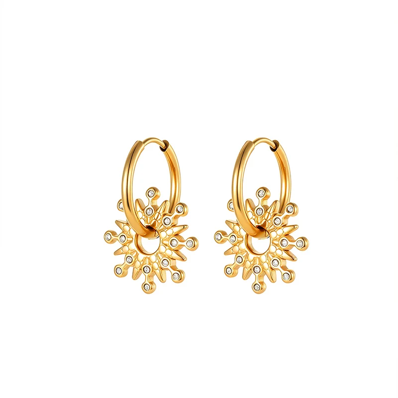 PANGJERY 316L Stainless Steel Prevent Allergy Hoop Earrings For Women Simple Zircon Sunburst Birthday Party Jewelry Gifts Серьги