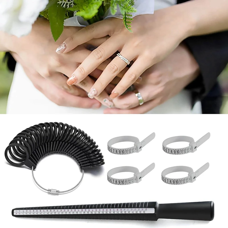 Ferramenta de medição Ring Sizer para homens e mulheres, inclui medição de anel de dedo, anel Sizers, anel fazendo kit, 7 pcs