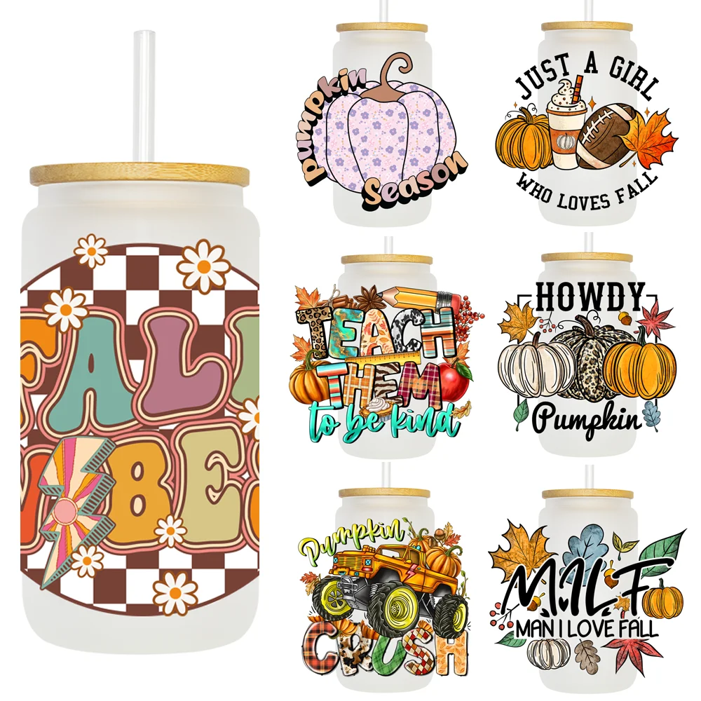 Teaching Fall Pumpkin Season Vibes UV DTF Transfers Stickers Decals For Libbey Cold Cups Mugs Tumbler Waterproof DIY Craft