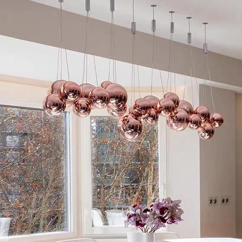 Modern LED electroplated glass ceiling chandelier, suitable for living room and bar home interior lighting, dimmable