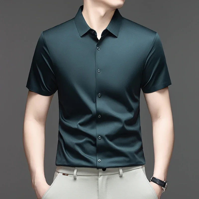 

Mens Formal Casual Shirt Short Sleeve Ice Silk Classic Collar for Smart Looks