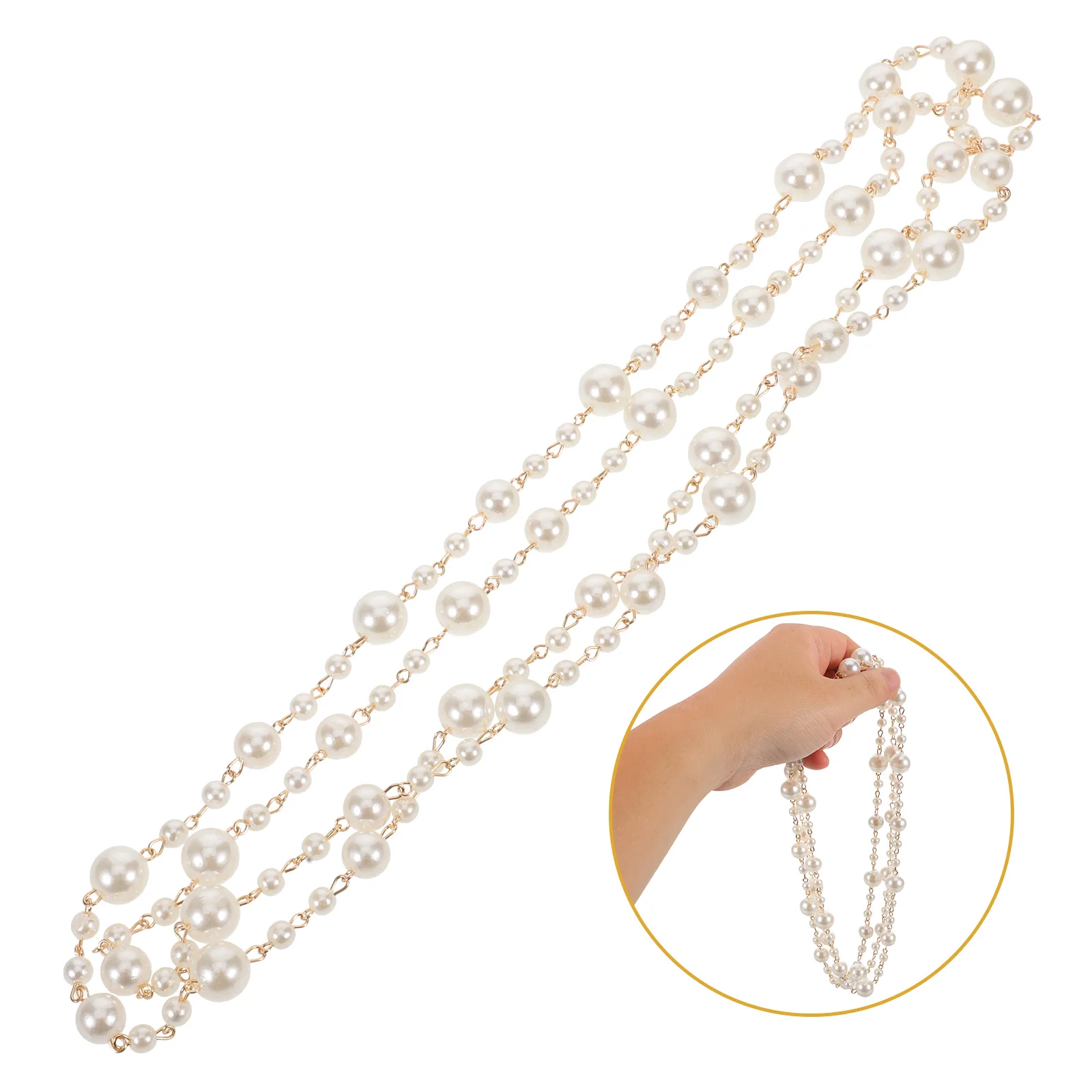 Elegant long pearl necklace faux white beads vintage stackable