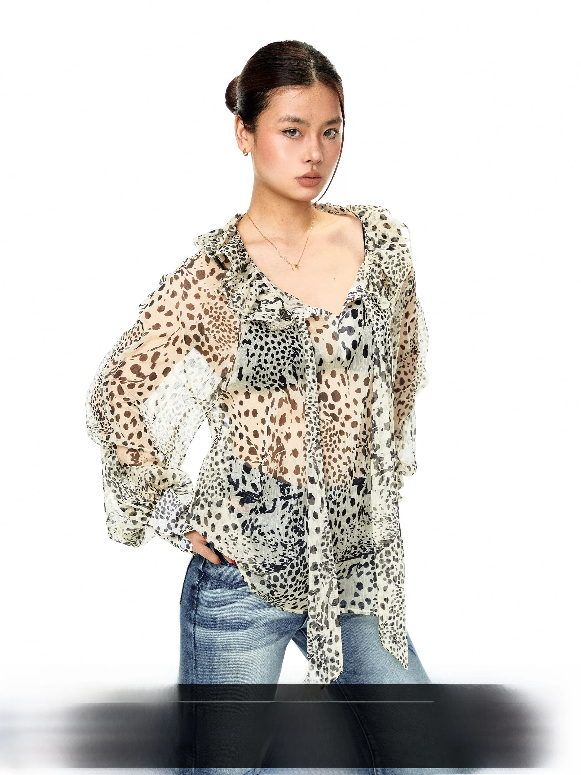 Blackbb Summer New Loose Women's Shirt with Belt Long Sleeve Casual Style Casual Breathable Midi Length Coat Leopard Pattern