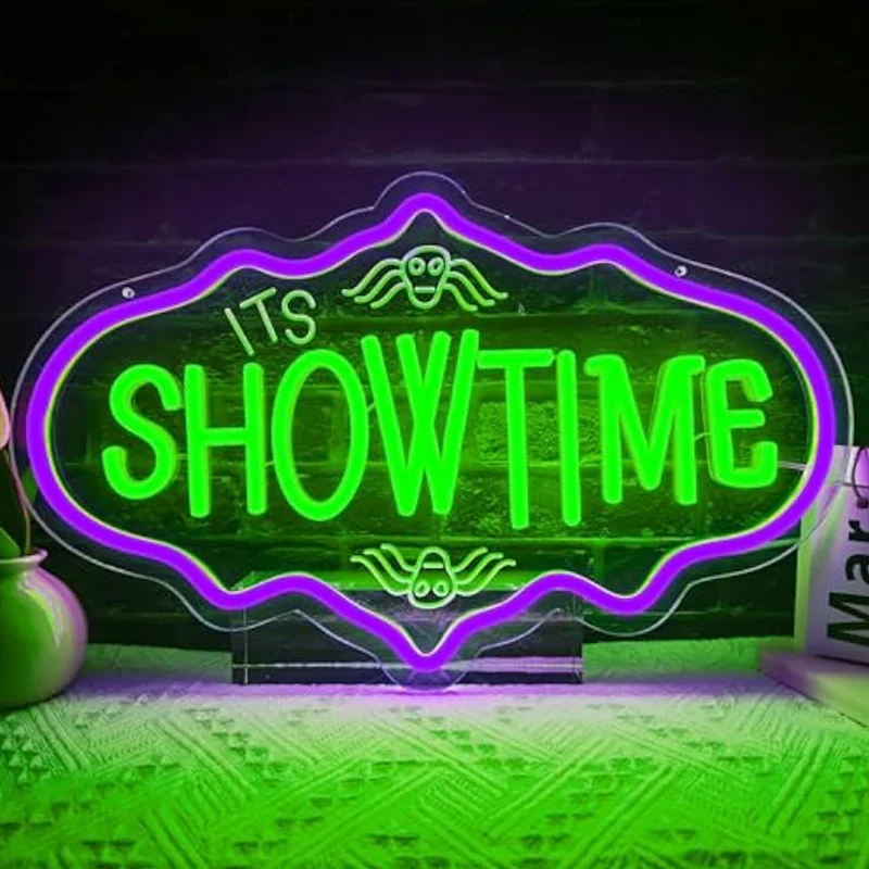 

It's Show Time Neon Sign Halloween for Wall Decor Halloween Tombstone for Party Chamber of Secrets Spooky House Bedroom Dimmable