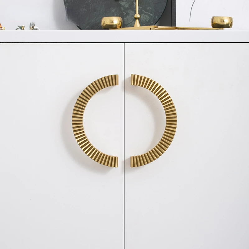 Ring Handle Gold Knobs and Pulls Brass Door Cabinet Cupboard Drawer Kitchen Accessories Semicircle