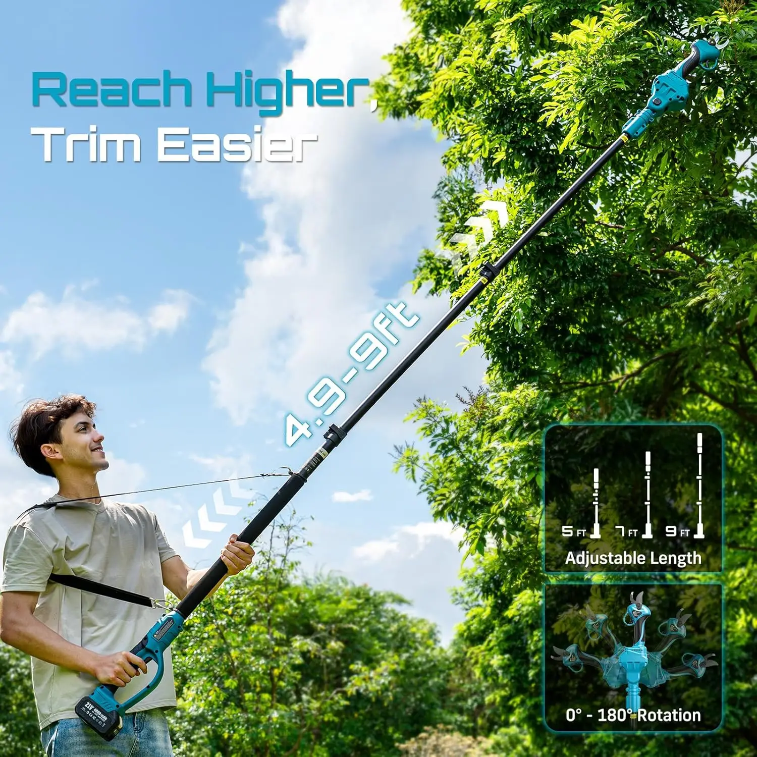 SEESII 2.5m Brushless Telescoping Pole 33mm Electric Pruning Shears with Telescopic Pole Cordless Pruning 2 in 1 High Branch Saw Garden Care Pruning Tools For Makita 18V Battery Pins view 2