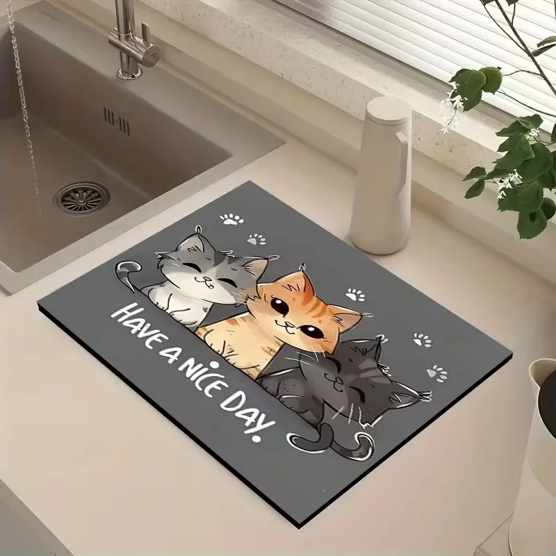 Cute Cartoon Pet Meal Mat for Quick Water Absorption of Food and Water Pet Meal Mat for Cats and Dogs Leak Proof Diatom Muds