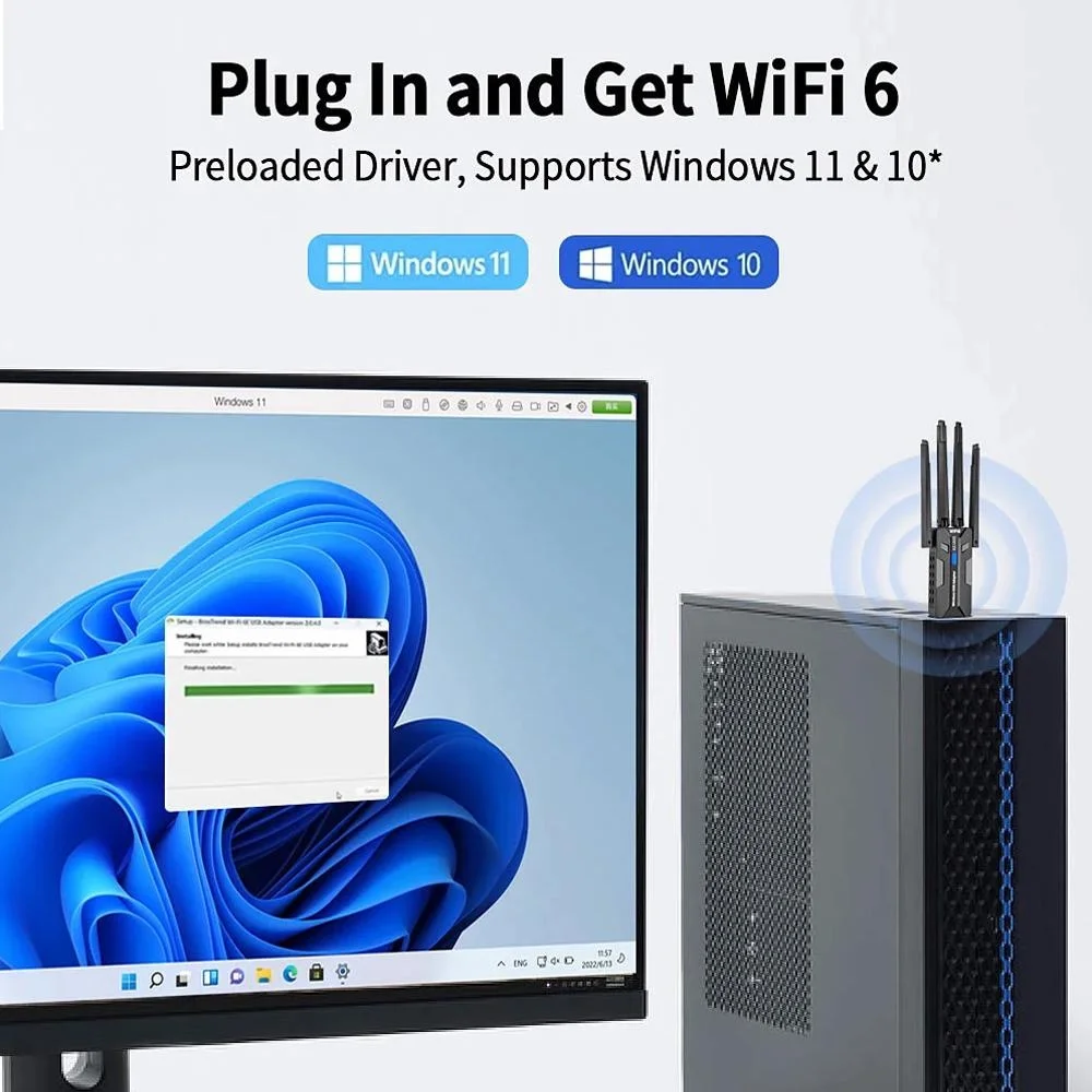 WiFi 6 USB 3 0 Adapter 1800 Mbps Dual Band 5 GHz 2 4 GHz Wireless Network Card 4 High Gain Antennas USB Dongle for PC Desktop Laptop Gaming Windows 11 10 Long Range Signal Receiver Great for Gaming Streaming and Video Calls - view 4