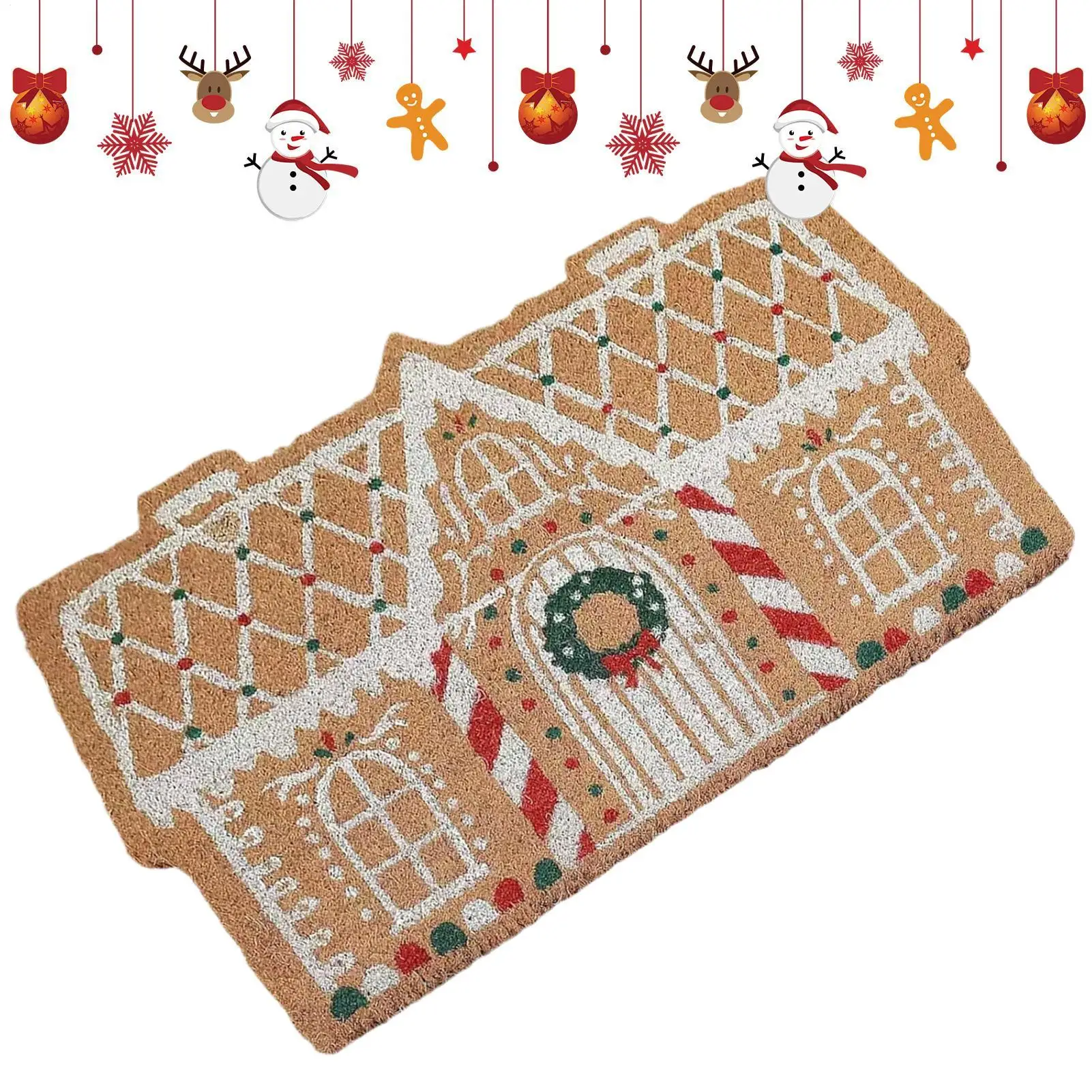 Christmas Faux Cashmere Floor Mat Christmas Gingerbread House Welcome Door Mat Non-Slip Outdoor Rug Holiday Decorations