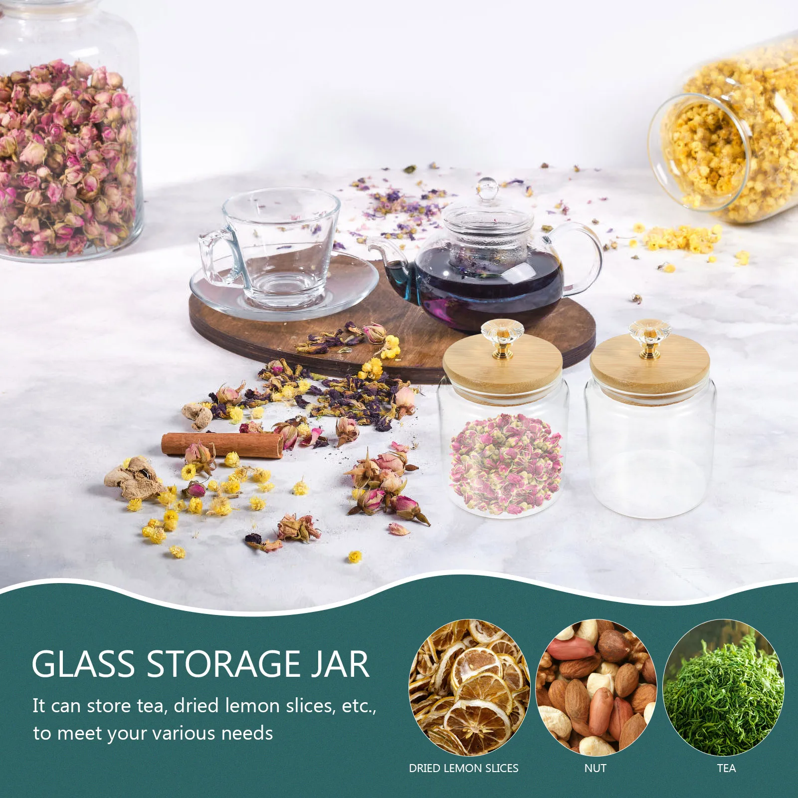 

2Pcs Glass Tea Jars Multi-Function Containers Household Sealed Transparent Easy Clean Long-Lasting Use Glass Jar