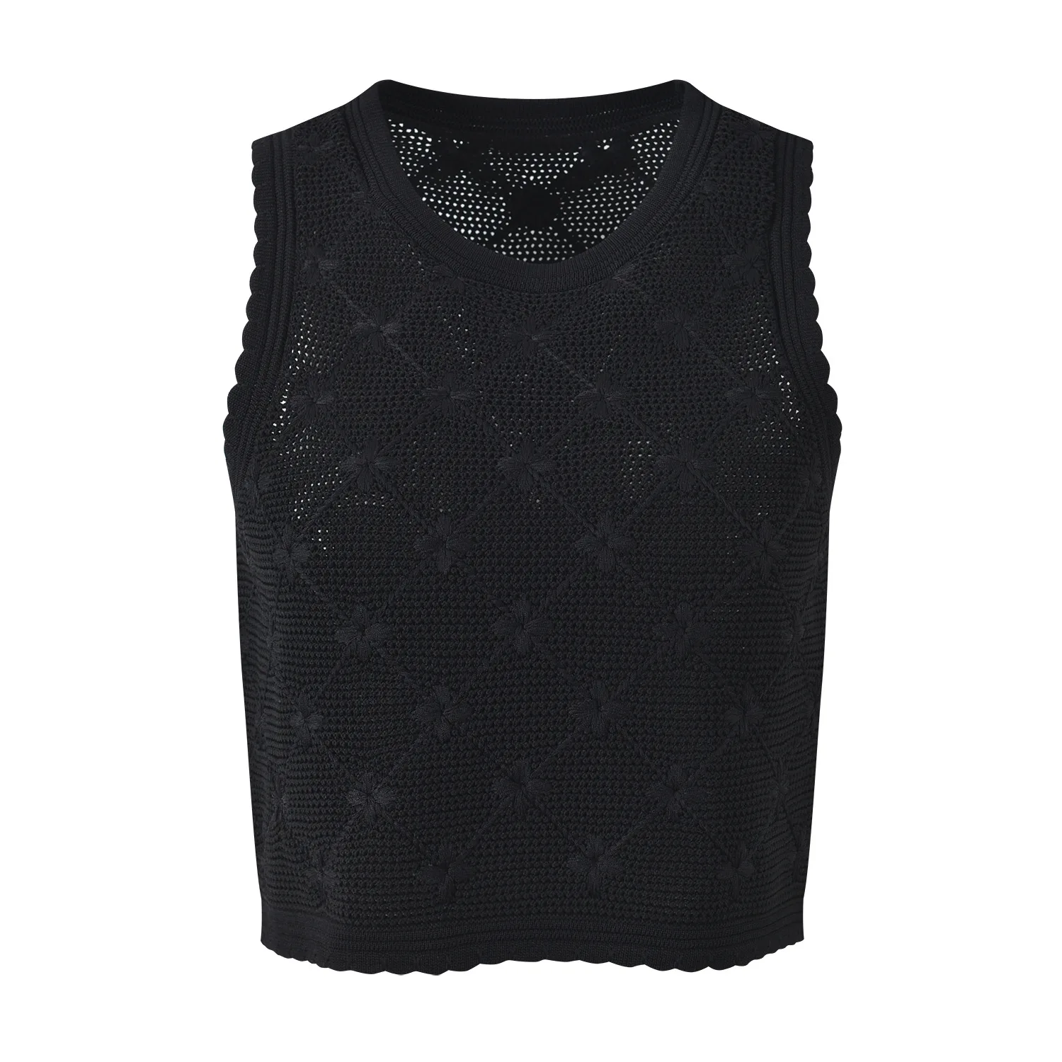 CHUJIE Jacquard Top & Skirt Set Black Slim Fit Sleeveless Split Hem Two-Piece Outfit SS25