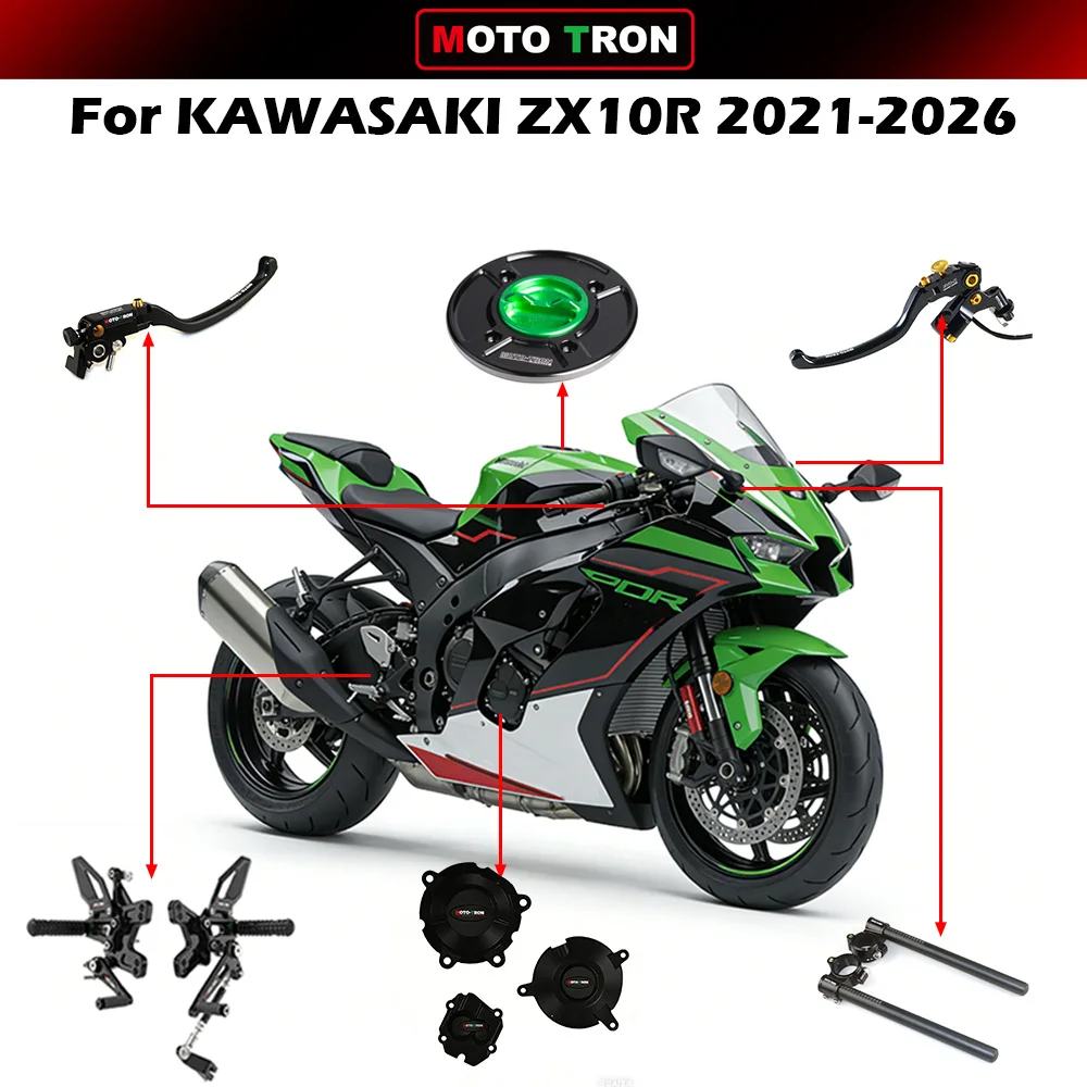 MOTO-TRON Rear Set Footreat 50mm Handlebar Fuel Tank Cap Clutch Lever Brake Engine Protection Cover for Kawasaki ZX10R 2021-