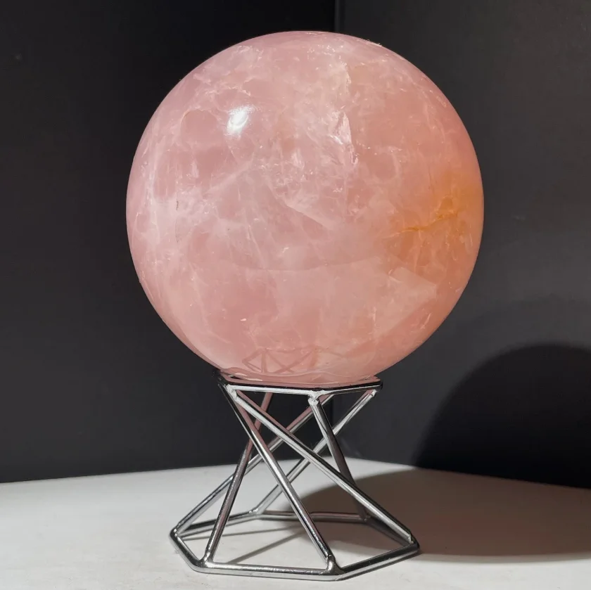 Natural Pink Rose Magic Quartz Crystal Healing Ball Reiki Decor Sphere