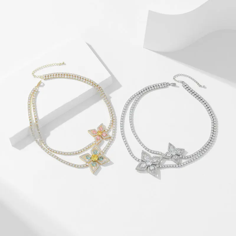 

Fashionable neckchain earrings with a light luxury and high-end feel, collarbone chain and hollowed-out flower jewelry