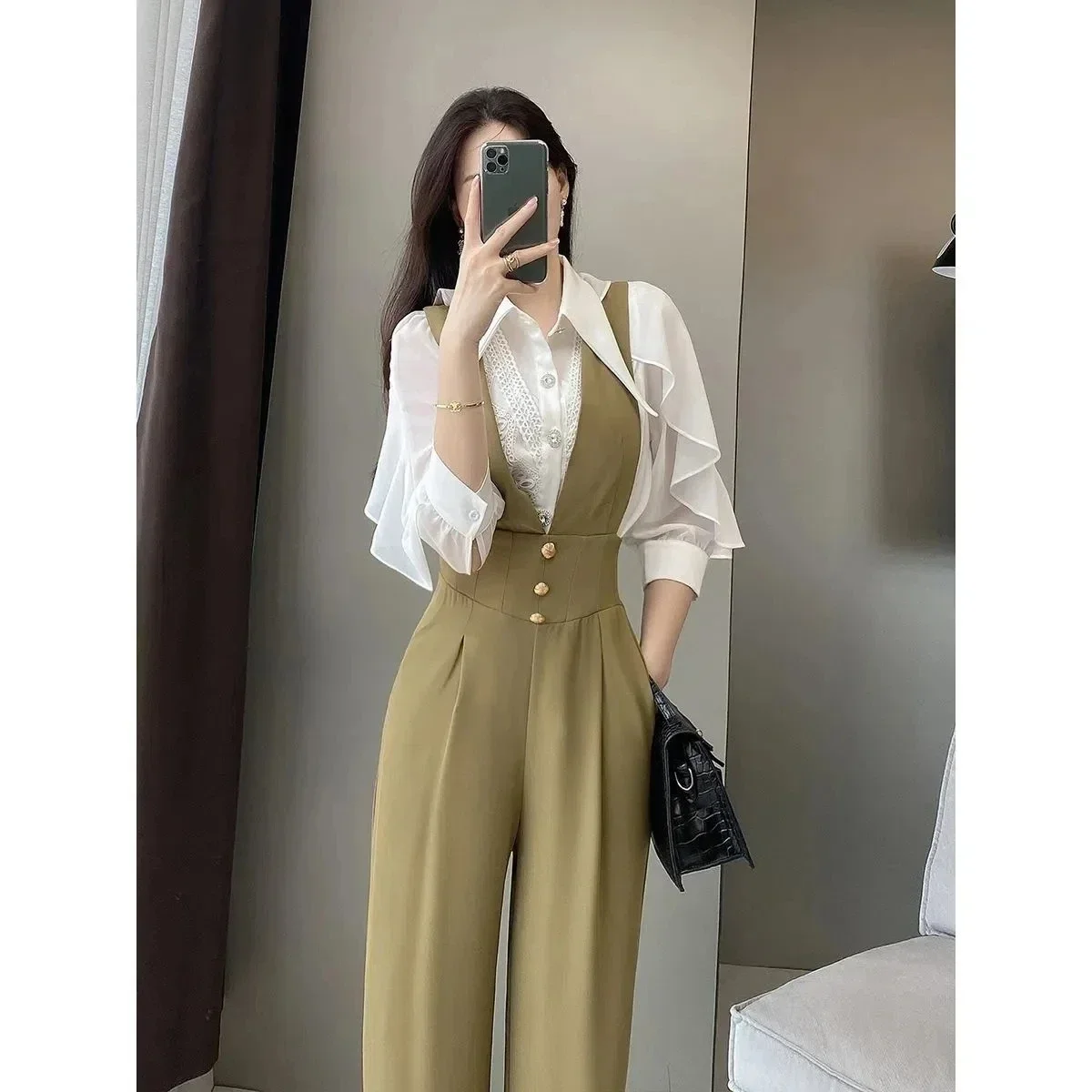 Women\'s Strap Overalls 2024 Autumn Clothing High Skinny High Waist Suit Wide Leg Pants Black Jumpsuit Work Jump Suits for Women