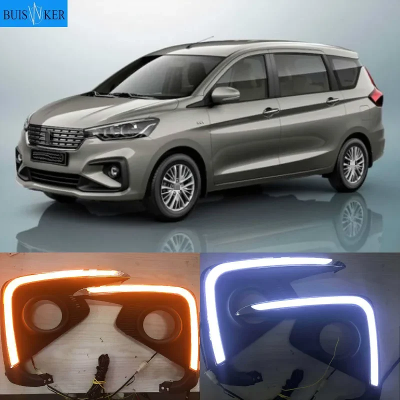 

2Pcs LED Daytime Running Light For Suzuki Ertiga 2018 2019 DRL Fog Lamp Cover Headlamp Yellow turn signal