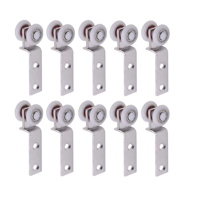 10Pcs Bend Pipe Metal Bearing Pulley Block With Two Plastic Wheel For Sliding Door Window Cabinet