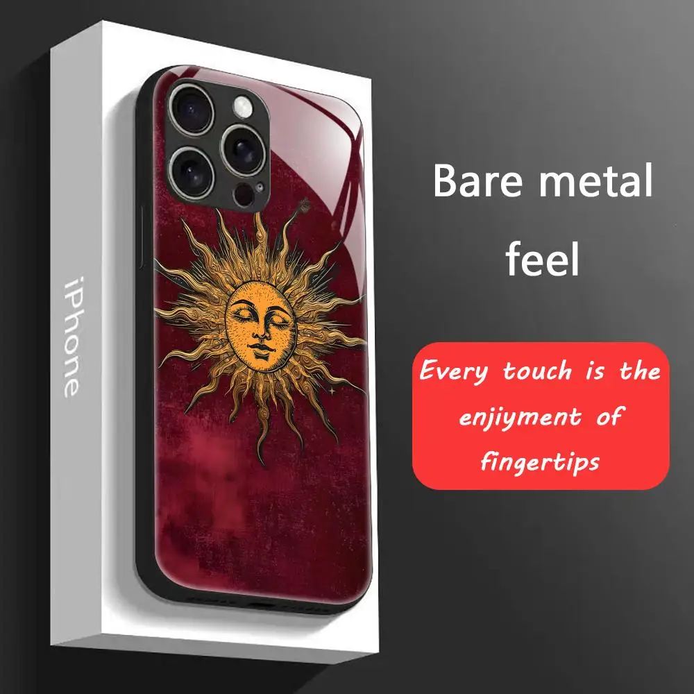 Fashion Sun Art Retro Draw Phone Case For iPhone 17 16 15 14 13 12 11 X XR XS 8 Plus Mini Pro Max Glass Magnetic Phone Case view 3