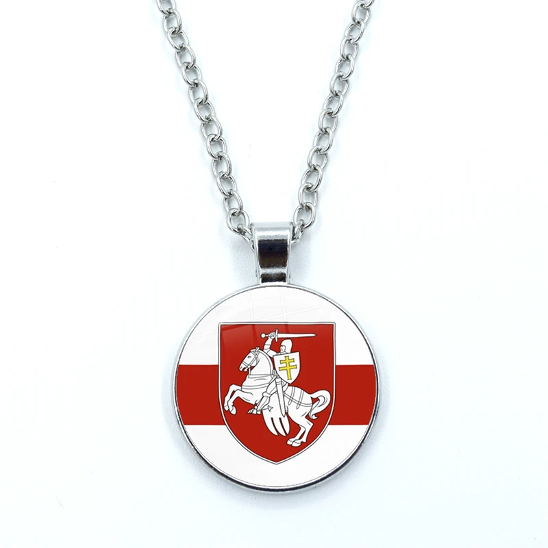 Belarus White Knight Pagonya Flag Necklace Cabochon Glass Pendant Fashion Statement Crystal Necklace Wholesale