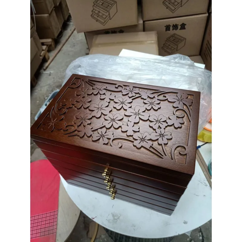 Solid wood jewelry box women's wooden ancient Chinese style storage box jewelry earrings jewelry box princess European style