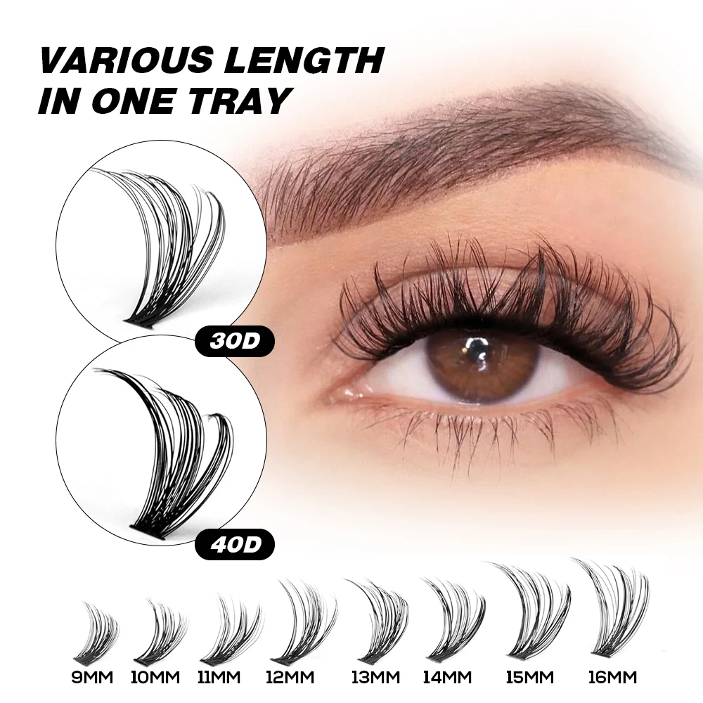 Gollee 280 stks Lash Cluster 9-16mm MIX D Curl Valse Lash Zelf enten Lijm en Remover Kit Wimper 2 IN 1 Bond en Seal tool