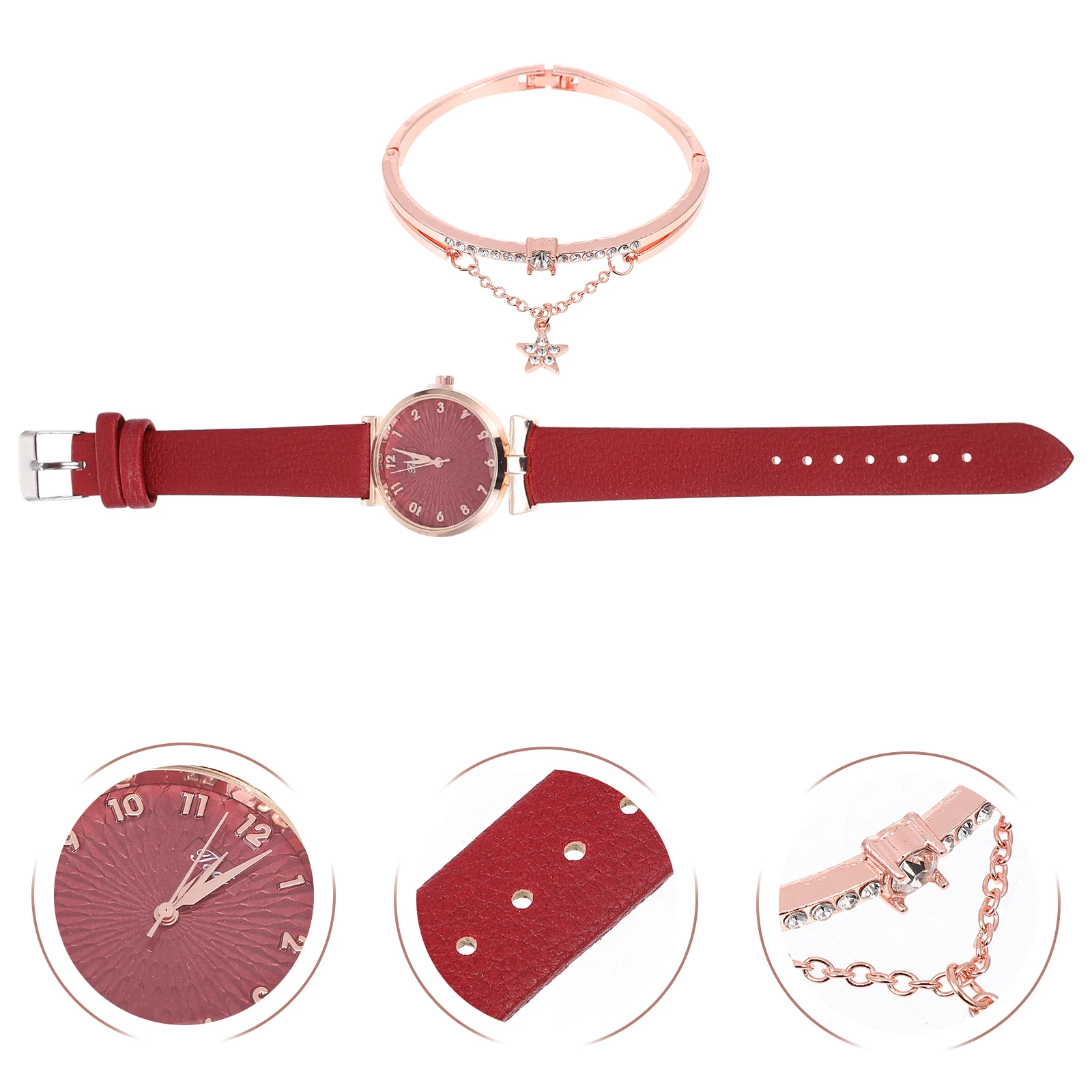 Quartz Watch Bracelet Set Women Dainty Bracelets Bangle Cuff Crystal Kit Shiny Diamond Lady Outdoor Indoor Occasions Premium
